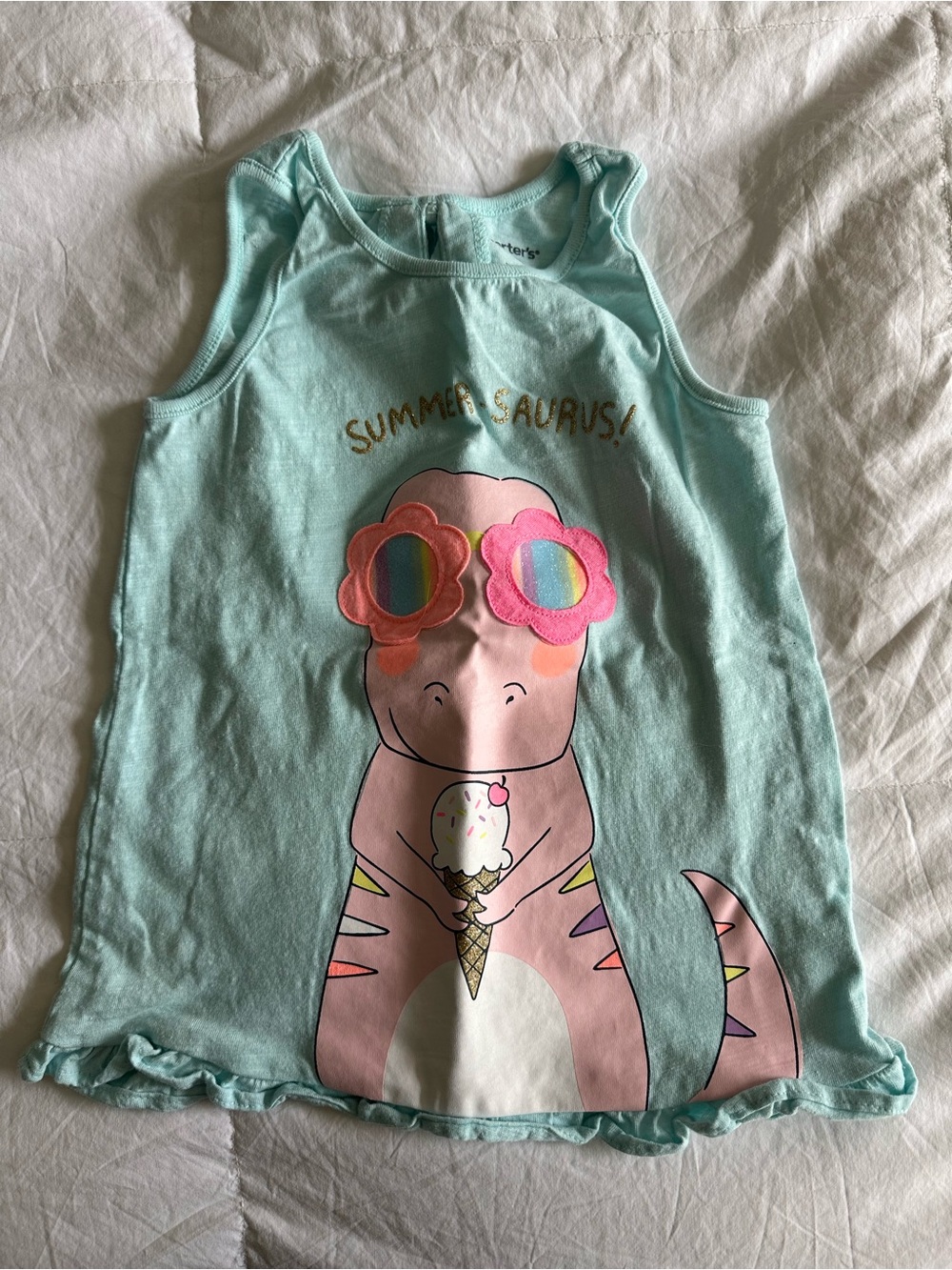 Carter's Aqua Girls Tank Top with Pink Dino Graphic
